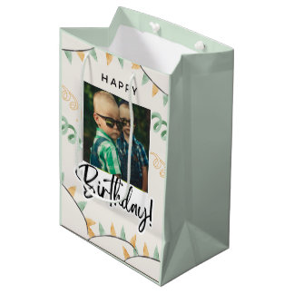 Simple Happy Birthday Add Photo Text Personalised  Medium Gift Bag