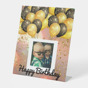 Simple Happy Birthday Add Photo Text Personalised  Pedestal Sign