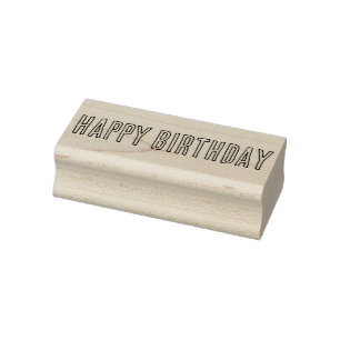 Simple Happy Birthday All Caps Outline Font Rubber Stamp
