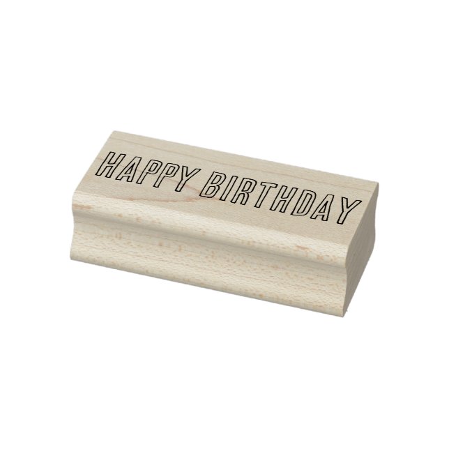 Simple Happy Birthday All Caps Outline Font Rubber Stamp (Stamp)