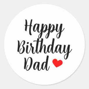 Simple Happy Birthday Dad Script Red Heart Classic Round Sticker