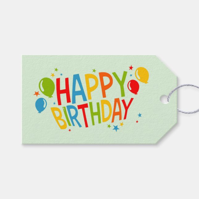 SImple Happy Birthday Gift Tag with Balloons (Front (Horizontal))