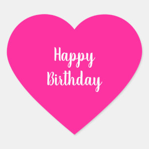 Simple Happy Birthday Hot Pink Heart Sticker