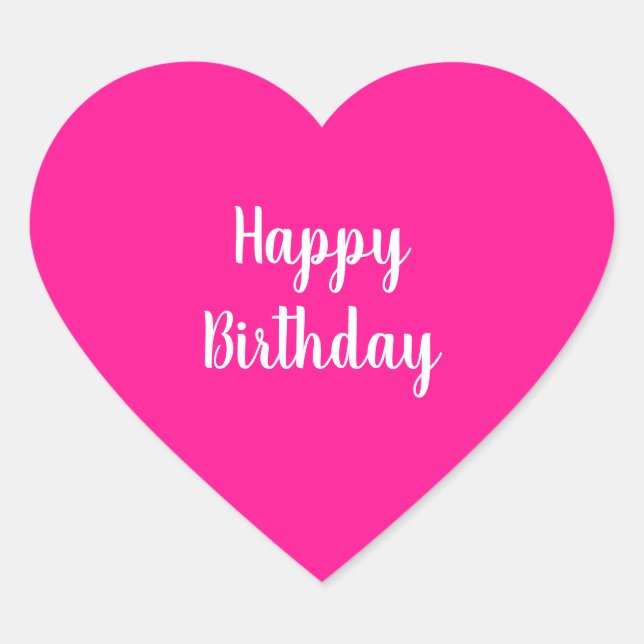 Simple Happy Birthday Hot Pink Heart Sticker (Front)