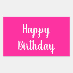 Simple Happy Birthday Hot Pink Rectangular Sticker