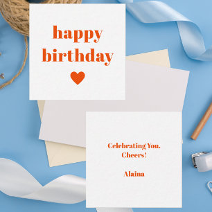 Simple Happy Birthday Typography Orange Heart Card
