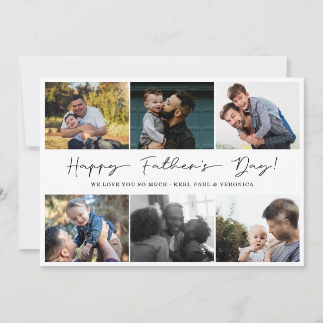 Simple Happy Fathers Day 6 Photo Collage Holiday Card (Front)