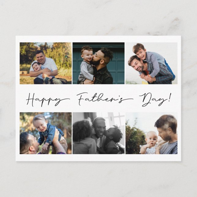 Simple Happy Fathers Day 6 Photo Collage Holiday Postcard (Front)