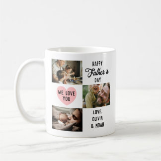 Simple Happy Father's Day Custom 3 Photo Coffee Mug