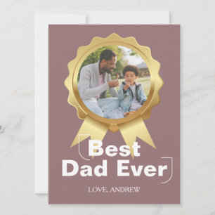 Simple Happy father's day, gold medal & Photo Holiday Card