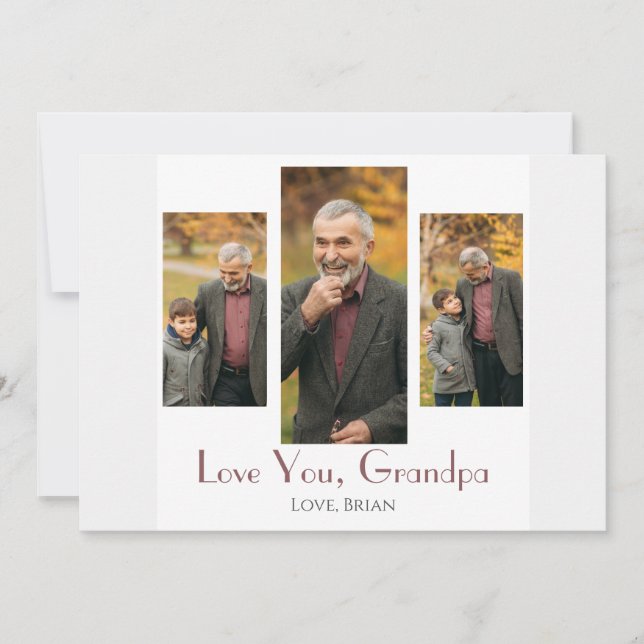 simple Happy Father's day, grandpa three photo Holiday Card (Front)