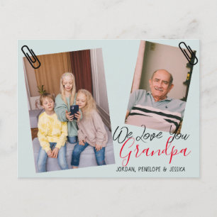 simple Happy Father's day, grandpa two photo Holiday Postcard