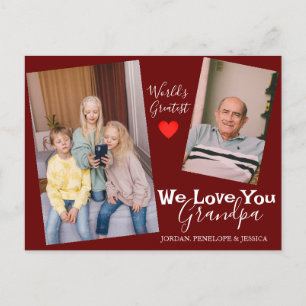 simple Happy Father's day, grandpa two photo Holiday Postcard