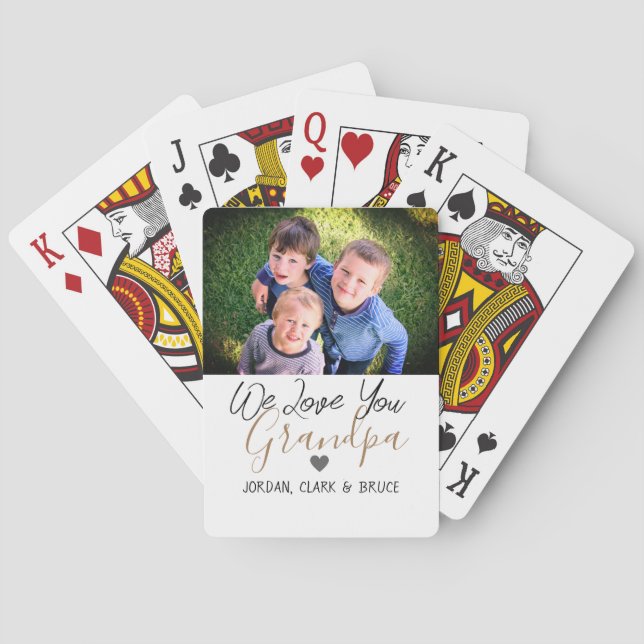 simple Happy Father's day, grandpa two photo   Playing Cards (Back)