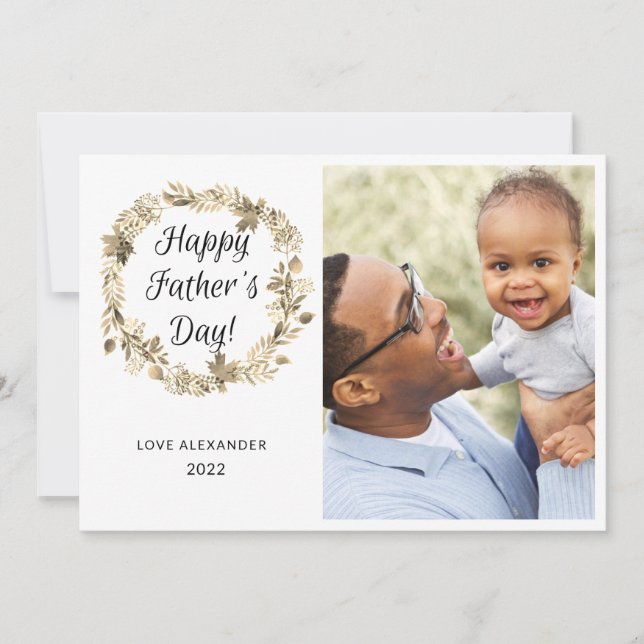 Simple Happy Father's Day Wreath Photo Card (Front)