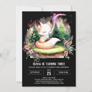 Simple Happy Fox Birthday digital Invitation
