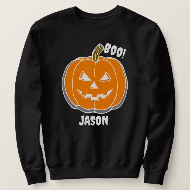 Simple Happy Halloween boo spooky pumpkin Sweatshirt (Design Front)
