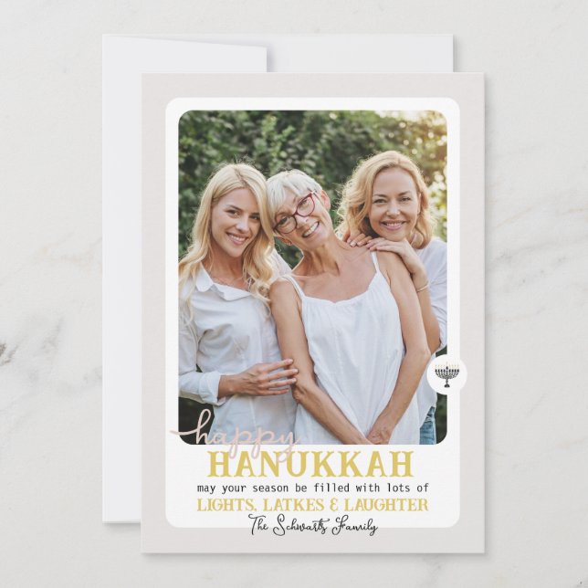 Simple HAPPY HANNUKAH Menorah Photo Holiday Card (Front)