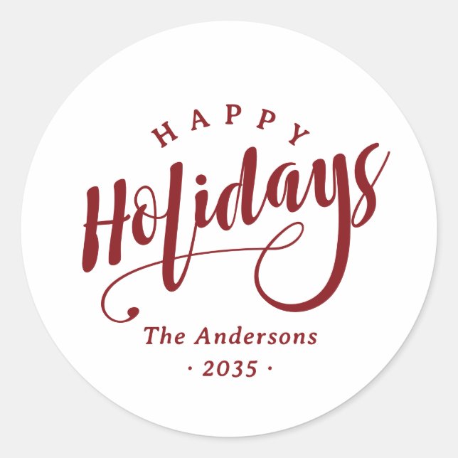 Simple Happy Holidays Calligraphy Script Classic Round Sticker (Front)