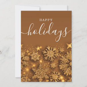 Simple Happy Holidays Christmas Glitter Snow Gold Holiday Card