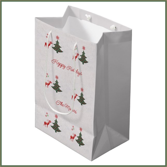 Simple Happy Holidays Christmas Tree and Reindeer Medium Gift Bag (Creator Uploaded)