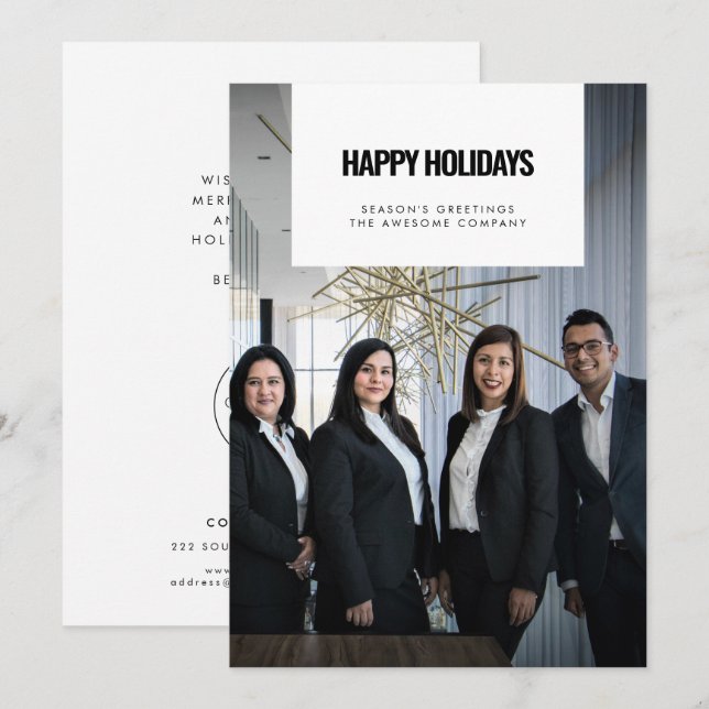 Simple Happy Holidays Corporate business photo Holiday Card (Front/Back)