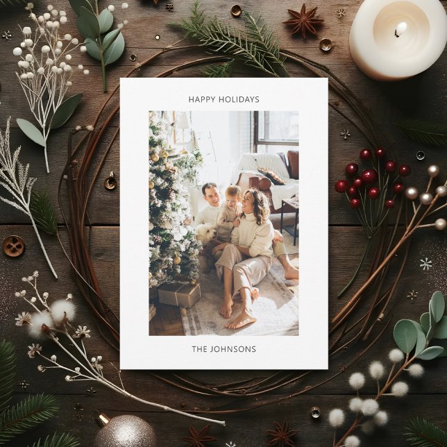 Simple Happy Holidays One Photo Holiday Card (Creator Uploaded)