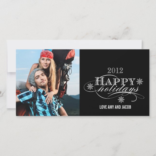SIMPLE HAPPY HOLIDAYS PHOTO CARDS BLACK (Front)