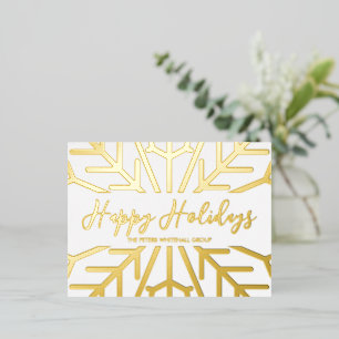 Simple Happy Holidays snowflake Business Gold Foil Foil Holiday Postcard