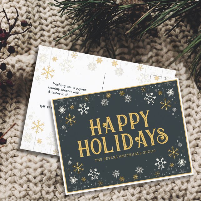 Simple Happy Holidays Snowflake Gold Blue Business Postcard (Creator Uploaded)