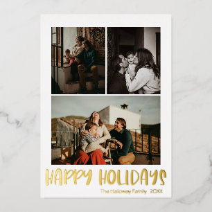 Simple Happy Holidays Vertical 3 Photo   Gold
