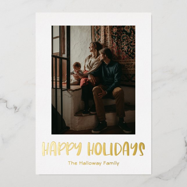 Simple Happy Holidays Vertical Single Photo Gold (Front)