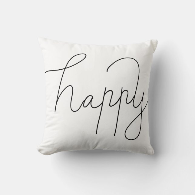Simple Happy Modern Typography Script Cushion (Front)