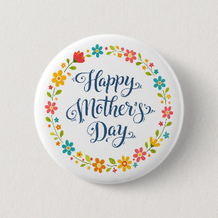 Simple Happy Mother's Day Calligraphy Floral    6 Cm Round Badge