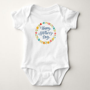 Simple Happy Mother's Day Calligraphy Floral Baby Bodysuit