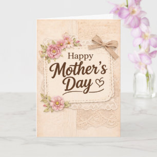 Simple Happy Mother's Day Calligraphy Floral Card