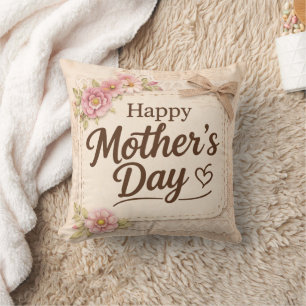 Simple Happy Mother's Day Calligraphy Floral Cushion