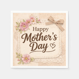 Simple Happy Mother's Day Calligraphy Floral Napkin