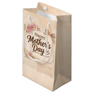 Simple Happy Mother's Day Calligraphy Floral Small Gift Bag