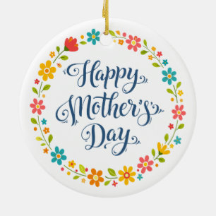 Simple Happy Mother's Day Floral Calligraphy    Ceramic Tree Decoration