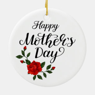 Simple Happy Mother's Day Floral Calligraphy    Ceramic Tree Decoration