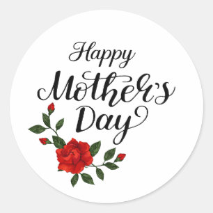 Simple Happy Mother's Day Floral Calligraphy    Classic Round Sticker