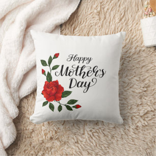 Simple Happy Mother's Day Floral Calligraphy Cushion