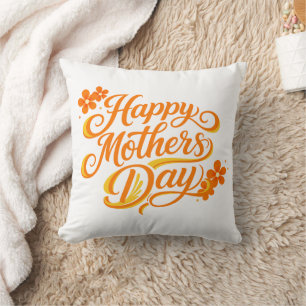 Simple Happy Mother's Day Floral Calligraphy Cushion
