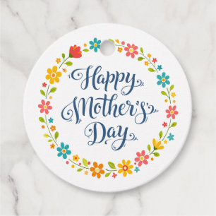 Simple Happy Mother's Day Floral Calligraphy Favour Tags