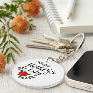 Simple Happy Mother's Day Floral Calligraphy    Key Ring