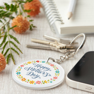Simple Happy Mother's Day Floral Calligraphy    Key Ring