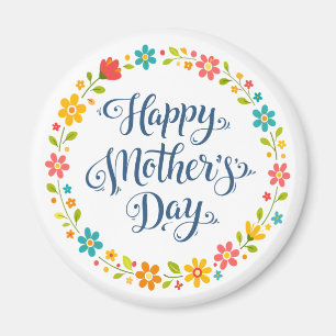 Simple Happy Mother's Day Floral Calligraphy    Magnet