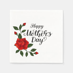 Simple Happy Mother's Day Floral Calligraphy Napkin