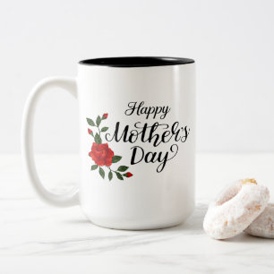 Simple Happy Mother's Day Floral Calligraphy Two-Tone Coffee Mug
